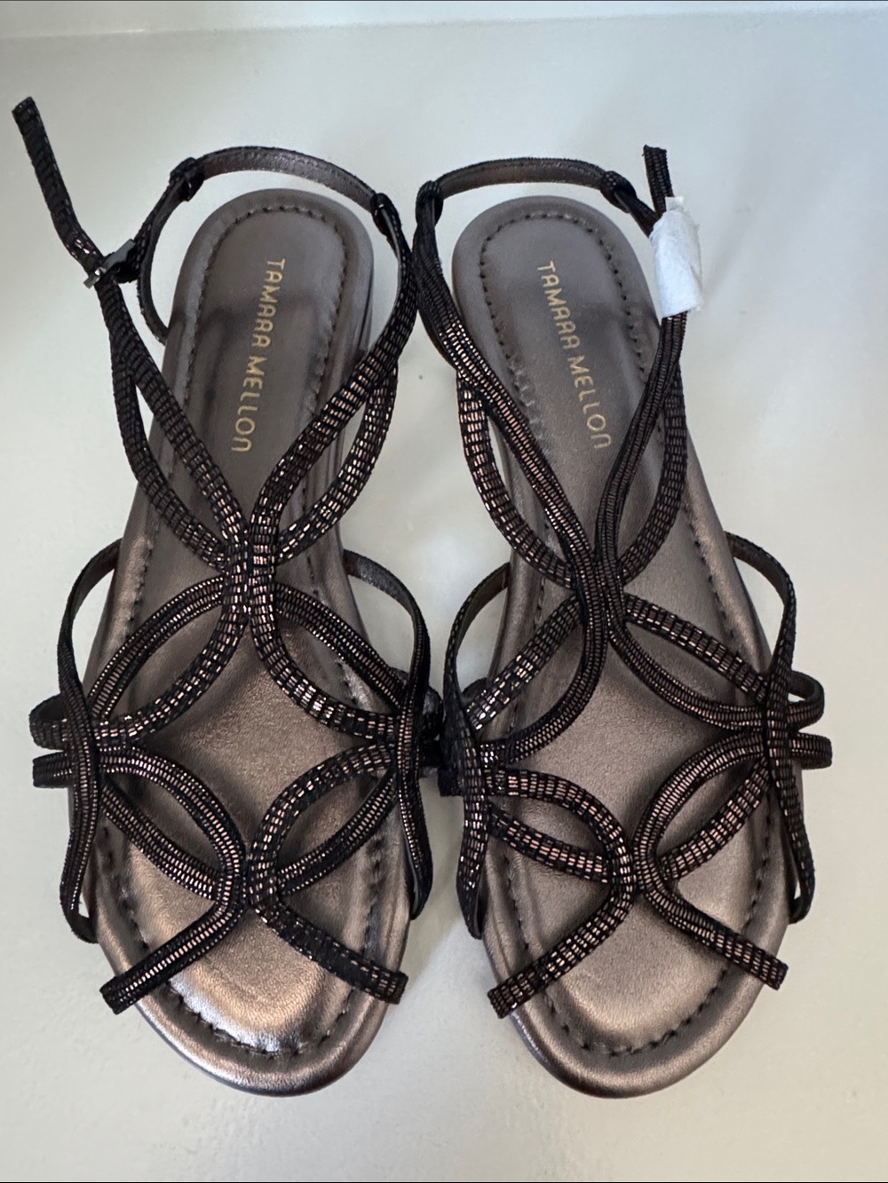 Tamara Mellon Black Metallic Strappy Sandals